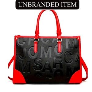 Black/Red Geometric Embossed Lettering & Painted Edging Crossbody Tote, NWOT